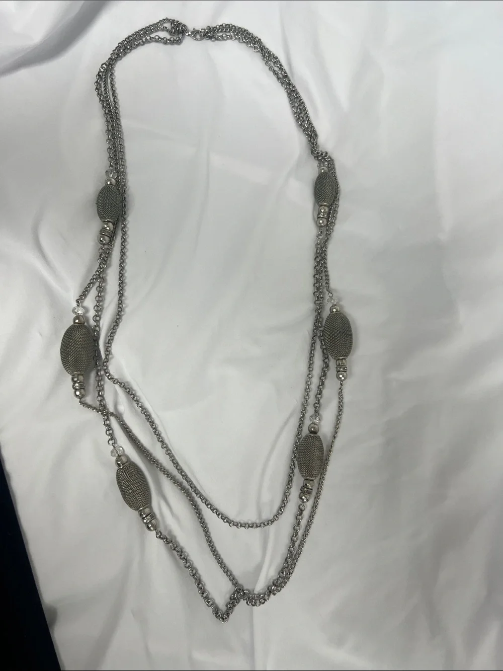 Silver Multi-Strand Beaded Long Necklace - Women Jewelry
